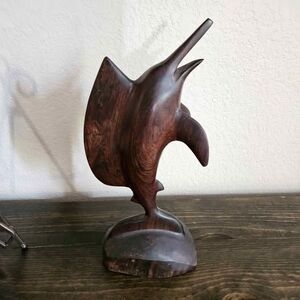 Hand-Carved Wooden Marlin Sculpture